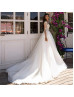Long Sleeve Beaded Ivory Lace Organza Wedding Dress